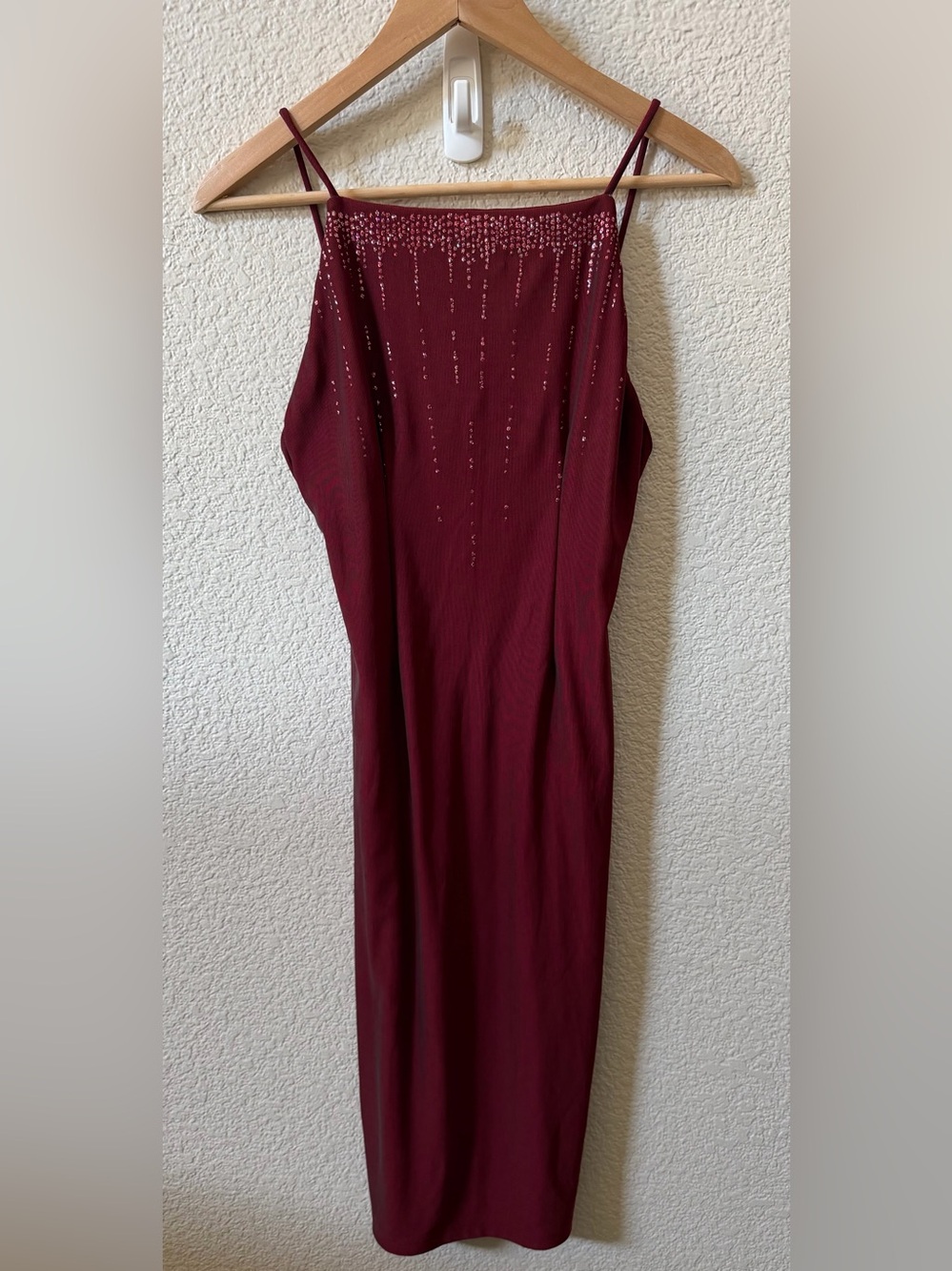Evolution Y2K Crimson Sparkle High Neck Midi Dress +Slit USA Made Vintage HOCO